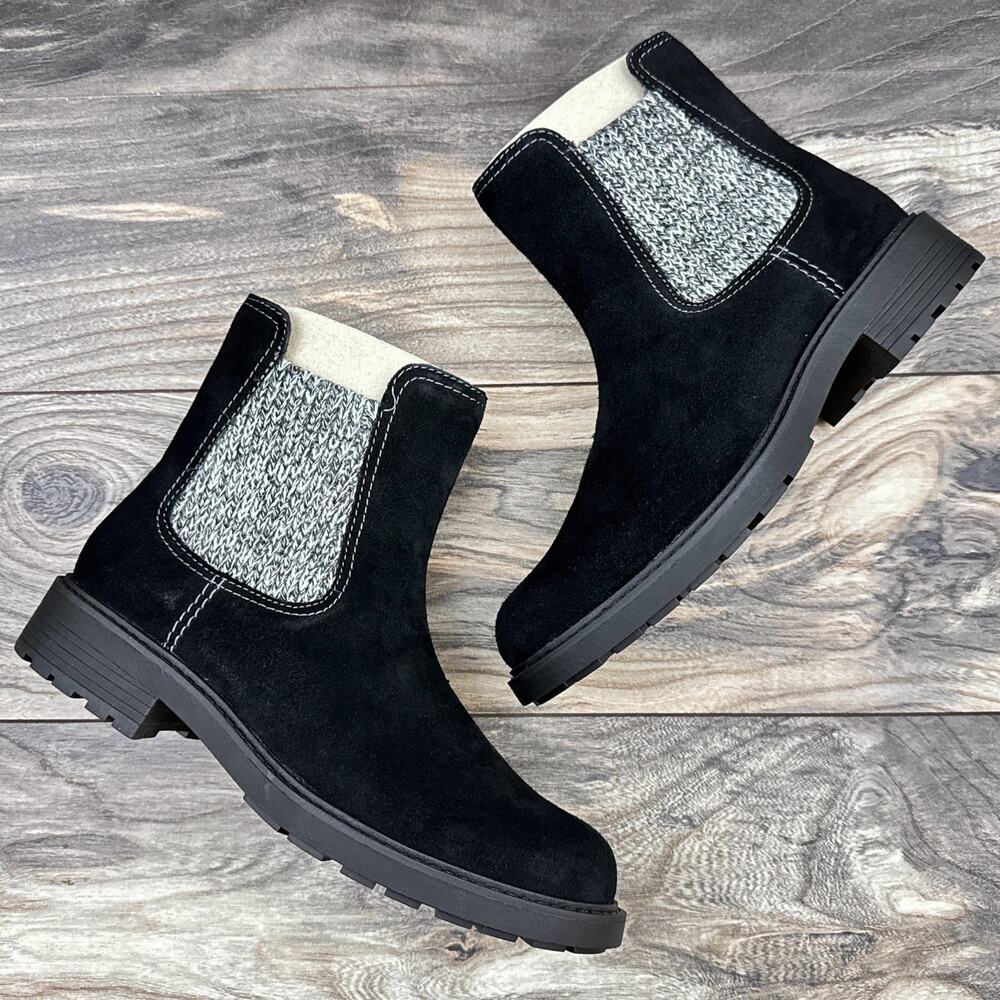 NIB Clarks Opal Sky 9M Black Suede Comfort Ankle Boots Bootie - Picture 1 of 11
